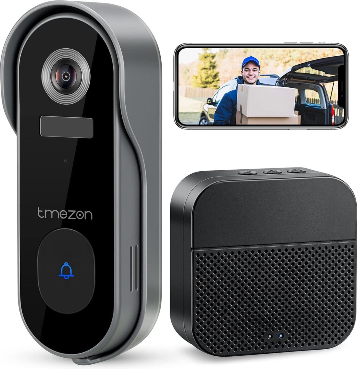 TMEZONE® - Video Deurbel - Op afstand oproepen beantwoorden - Audio in twee richtingen - Meldingen via App - Nachtvisie - Meerdere gebruikers tegelijk - Alarm functie - Zwart - TMEZONE® - €114,95