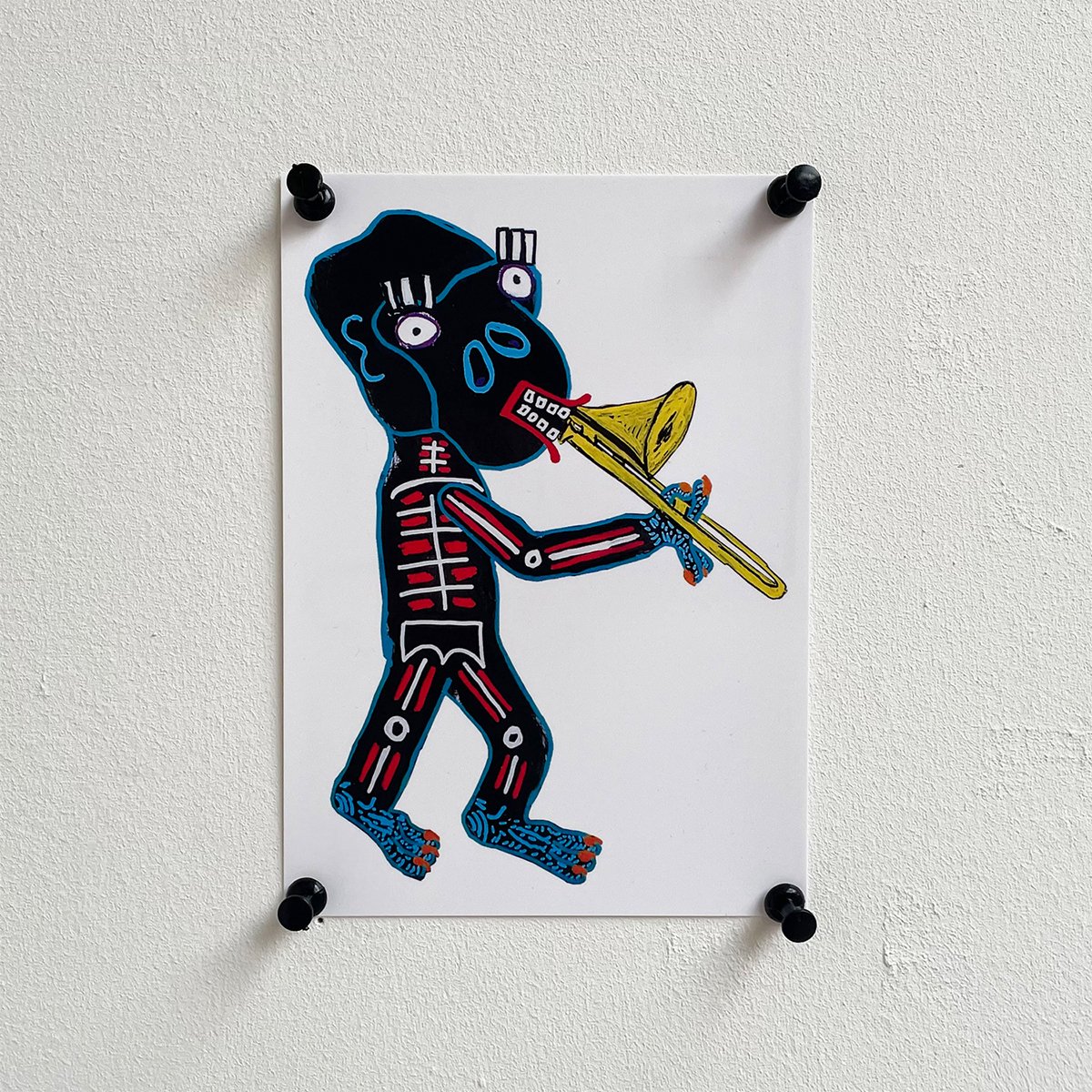 DE AAP MET DE TROMBONE ansichtkaart - A6 - van kunstenaar Frank Willems