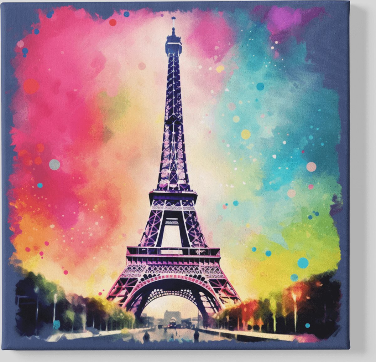 Trendex Global Canvas Schilderij - Parijs - Eiffeltoren - Abstract - 60x60x2 cm Kleurrijk