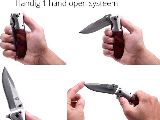 Couteau de poche de Survie outdoor - Système ouvert à 1 main et pince à pantalon - Couteau pliant 20,5 CM - Acier inoxydable - Lion Gear KN-02