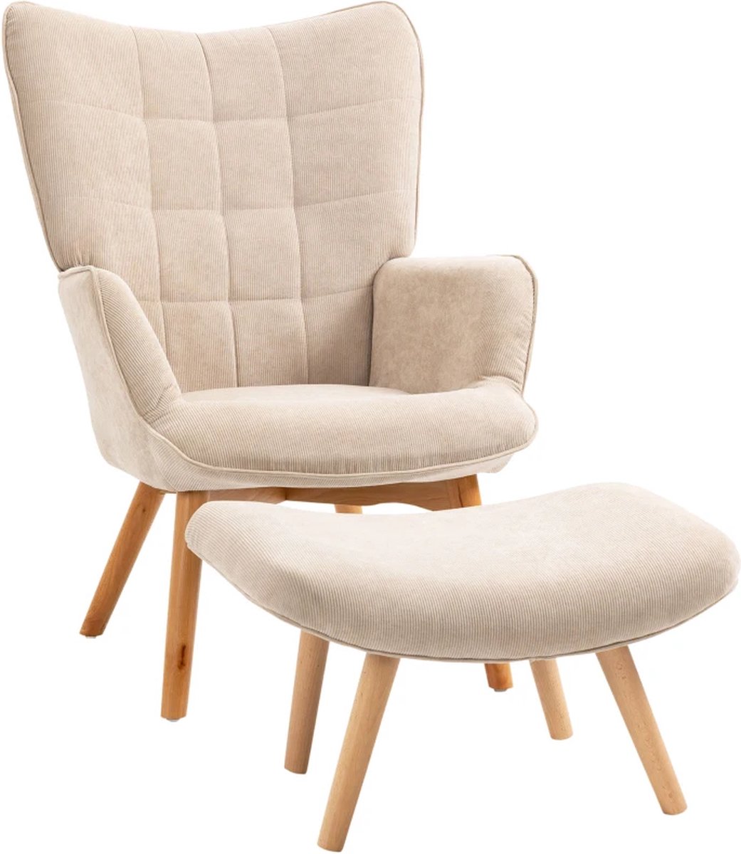 Fauteuil - Relaxzetel - Relaxstoel - Relaxfauteuil - Stoel - Met armleuning - Met voetenbank - Voor één Persoon - Beige
