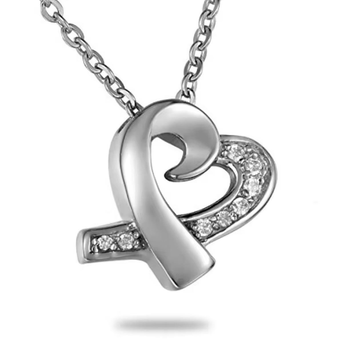 Ashanger - Urn - Ribbon - Hart - Zirkonia - met Verstelbare Ketting 46 - 52cm - Stainless Steel