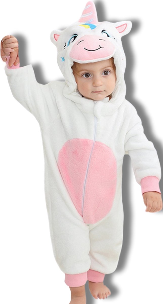 BoefieBoef Dieren Onesie Pyjama Kinderen 6m-2jr – Eenhoorn wit – Verkleedkleding met Luierrits – Carnaval Dierenpak - Kerst en Kraamcadeau Tip – Zacht Flanel - Romper - Boxpak - Jongens - Meisjes — afbeelding 8