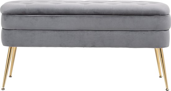POCHY Moderne Fluwelen Ottomaanse Opslagbank met Gouden Benen voor Entree en Slaapkamer - 60x40x45 CM