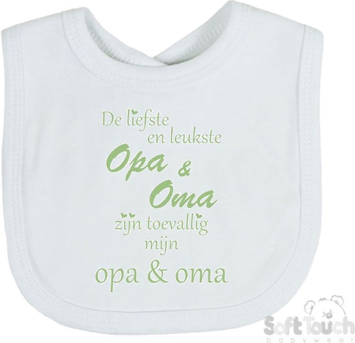 Goedkoopste Soft Touch Slabber Slabbetje Slab De liefste en leukste Opa & Oma zijn toevallig mijn opa & oma Unisex Katoen Wit/sage green (saliegroen) Maat 33x22 Cm