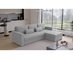 Hoekbank Kreta - Universeel - Stof - Grijs - Slaapbank met opbergruimte - Links of Rechts - Direct Leverbaar - Hoekzetel - Chaise longue - Zetel met slaapgedeelte - 3 zits - Zitcomfort stevig