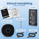 Inhoud verpakking: Handleiding, zwarte Techard Bluetooth-ontvanger, verpakking, 3,5 mm AUX-stekker, AUX-kabel en oplaadkabel.