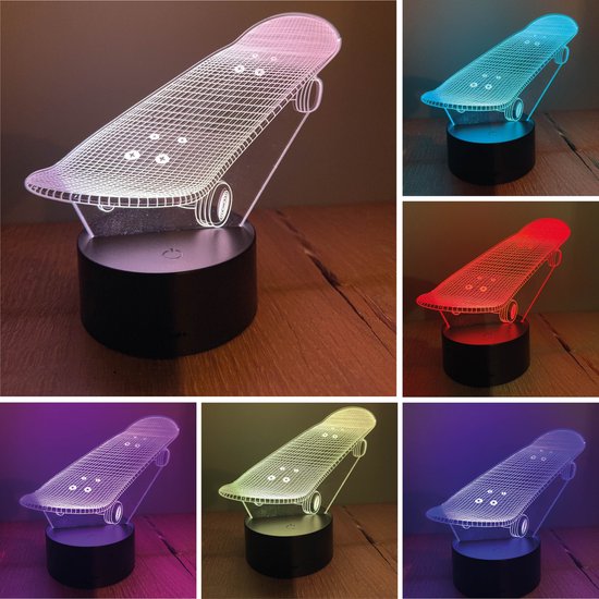 Klarigo® Nachtlamp - 3D LED Lamp Illusie – 16 Kleuren – Bureaulamp – Skateboard - Tony Hawk - Sfeerlamp – Nachtlampje Kinderen – Creative lamp - Met afstandsbediening