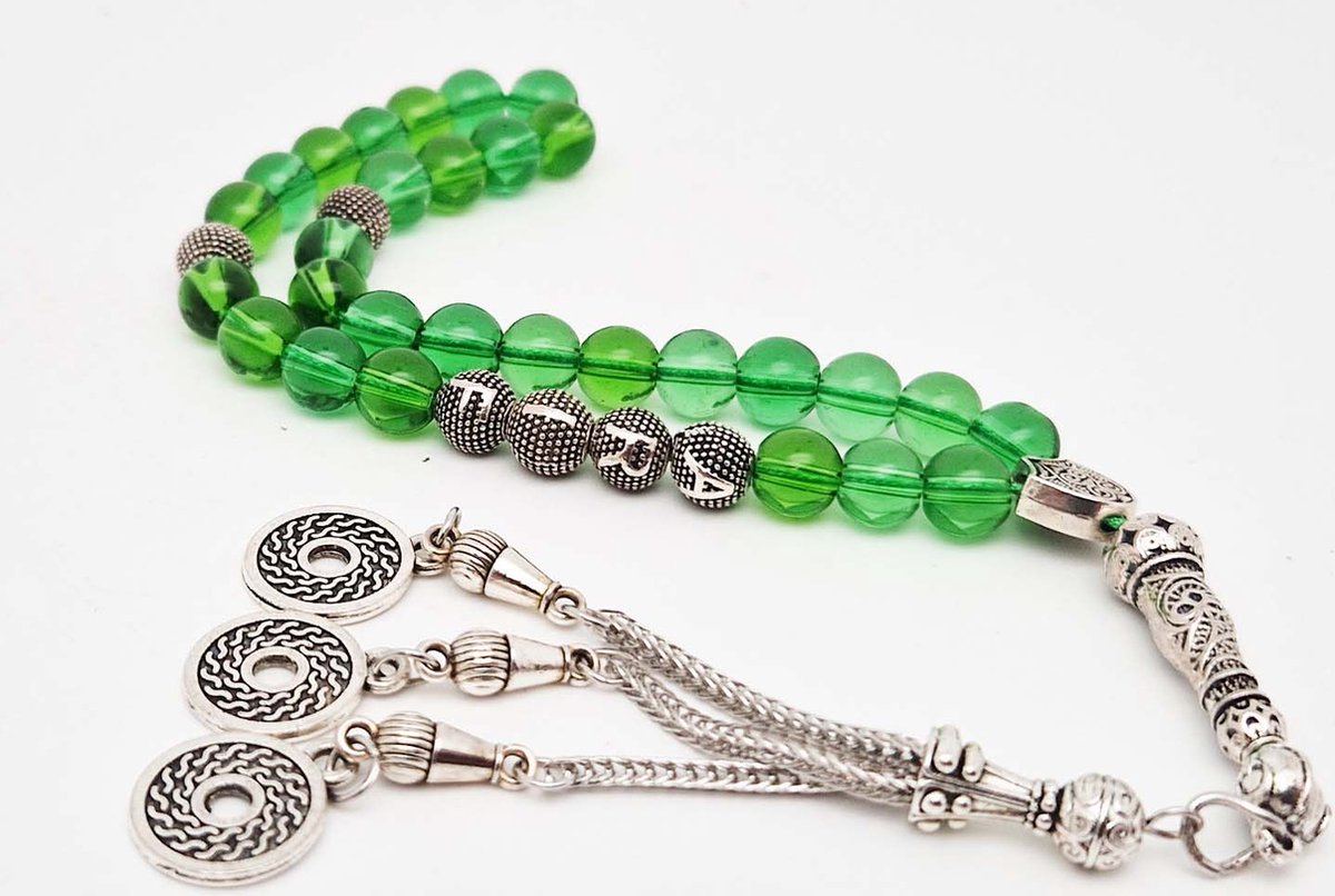 Handgemaakte naam tasbih 33 Kralen Natuursteen “Groene kwartz ” - met metaal tassel “Omarmen"- Met je naam of de naam van uw geliefde- 8 mm diameter van de korrel