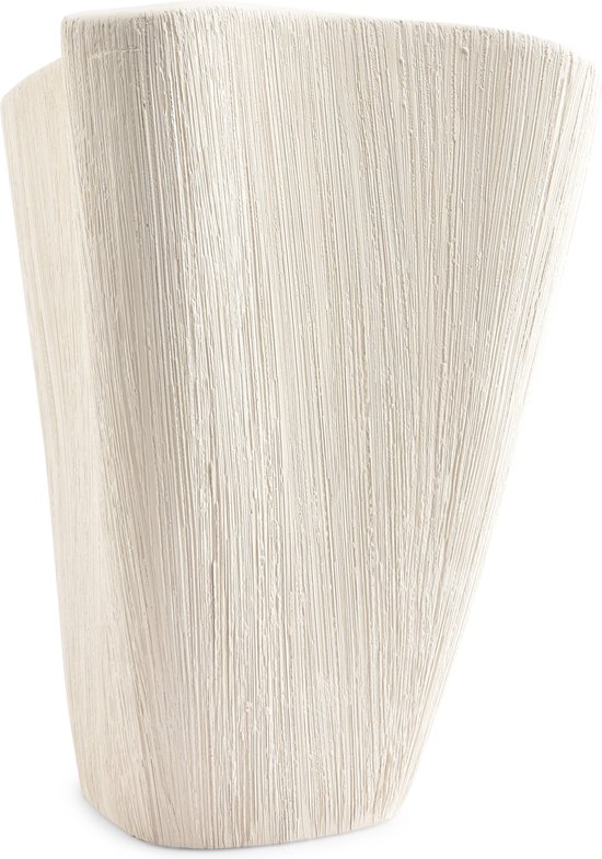 Beige Vico vaas van S&P Collection met textuur van fijne verticale lijnen.
