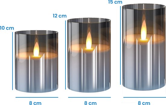 YONO LED Kaarsen à Flamme Mobile - Avec Télécommande avec Minuterie et Fonction de Gradation - 3 Pièces - Verre Fumé