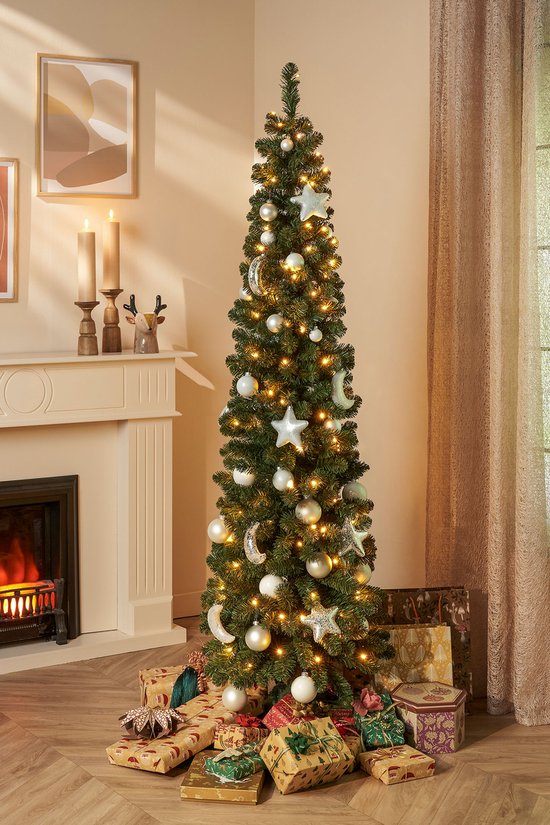 Opvouwbare Kerstboom, Volledig Versierde Met Verlichting, Opvouw- en Uitklapbare Led-Kerstboom, Met Lint- en Strikversiering Voor de Kerstdagen (1,5 M