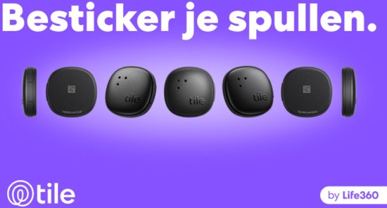 Life360 Tile Sticker - Kleine, krachtige Bluetooth Tracker - Item locator voor Fietsen, Gereedschap, Brillen en meer - Werkt met iOS en Android - 1 stuk (zwart)