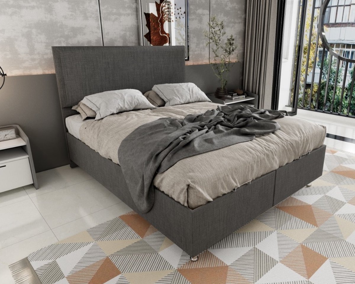 Nessa® - Opbergruimte Boxspring Ruyam - 120x200 - Antraciet - Teddystof - Inclusief Orthopedisch Pocketvering Matras