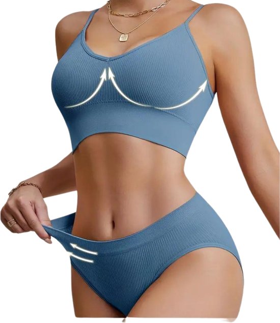 Set de Lingerie Livano sans armatures - Sans Bracelets - Soutiens-gorge -gorge Push -up - Soutien-gorge Comfort - Confortable - BH - Blauw - Taille S