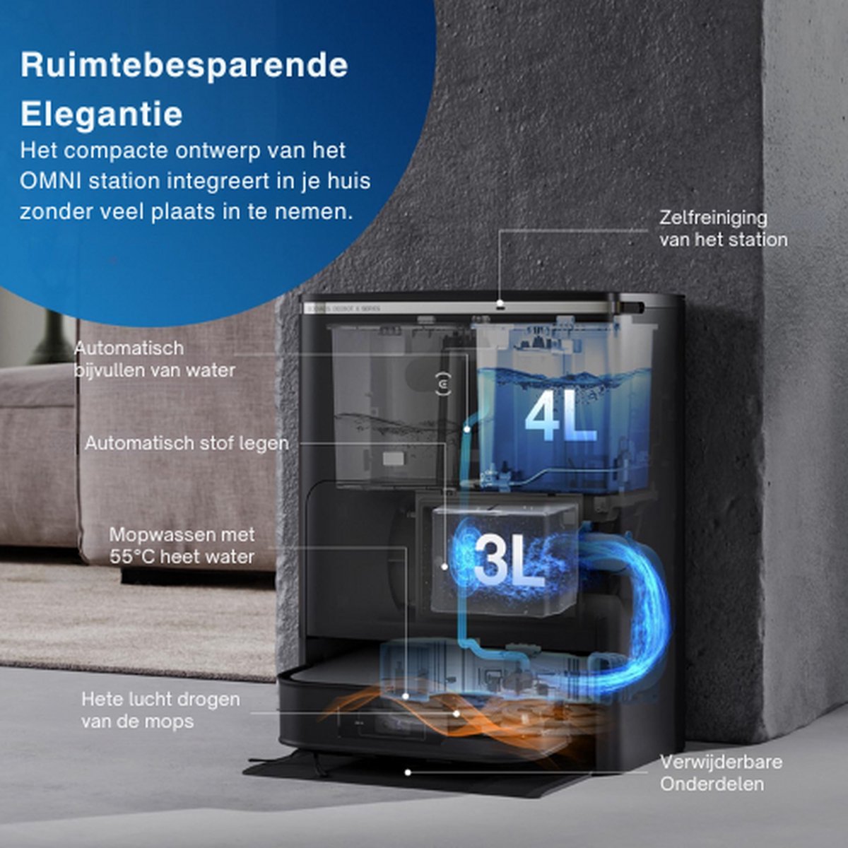 Ecovacs® Robotstofzuiger - Robotstofzuiger Met Dweilfunctie - Robotstofzuiger Hondeharen - Robotstofzuiger Met Laadstation - Robotstofzuigers - Robotstofzuigers Met Dweilfunctie - Robot Stofzuiger - Dweilmachine - Roborock - Robotstofzuigers Zwart thumbnail 2