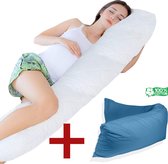 Ondersteunend Lichaamskussen + 1x katoenen kussensloop - 45 x 145cm - Blauw - Body Pillow - Zwangerschapskussen - Body Pillow - Lichaamskussen - Voedingskussen - Zijslaapkussen - Sluimerrol - Afneembaar hoes premium body pillow lichaamskussen