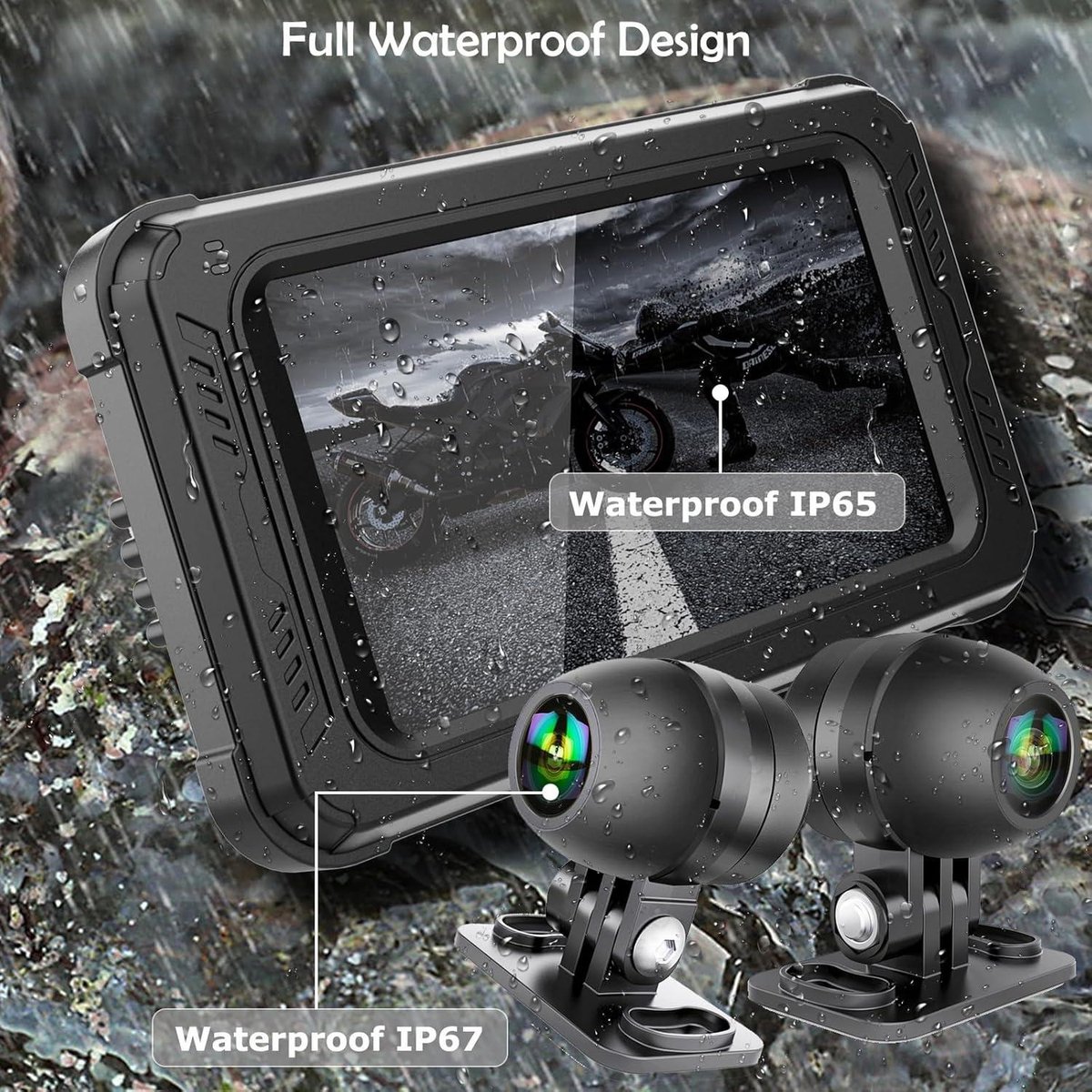 Dashcam Moto Avec Écran 5" Tactile, CarPlay/Android Auto Sans Fil, Double Caméra 1080P 150°, GPS, TPMS | Compatible Carte TF Jusqu'à 256 Go