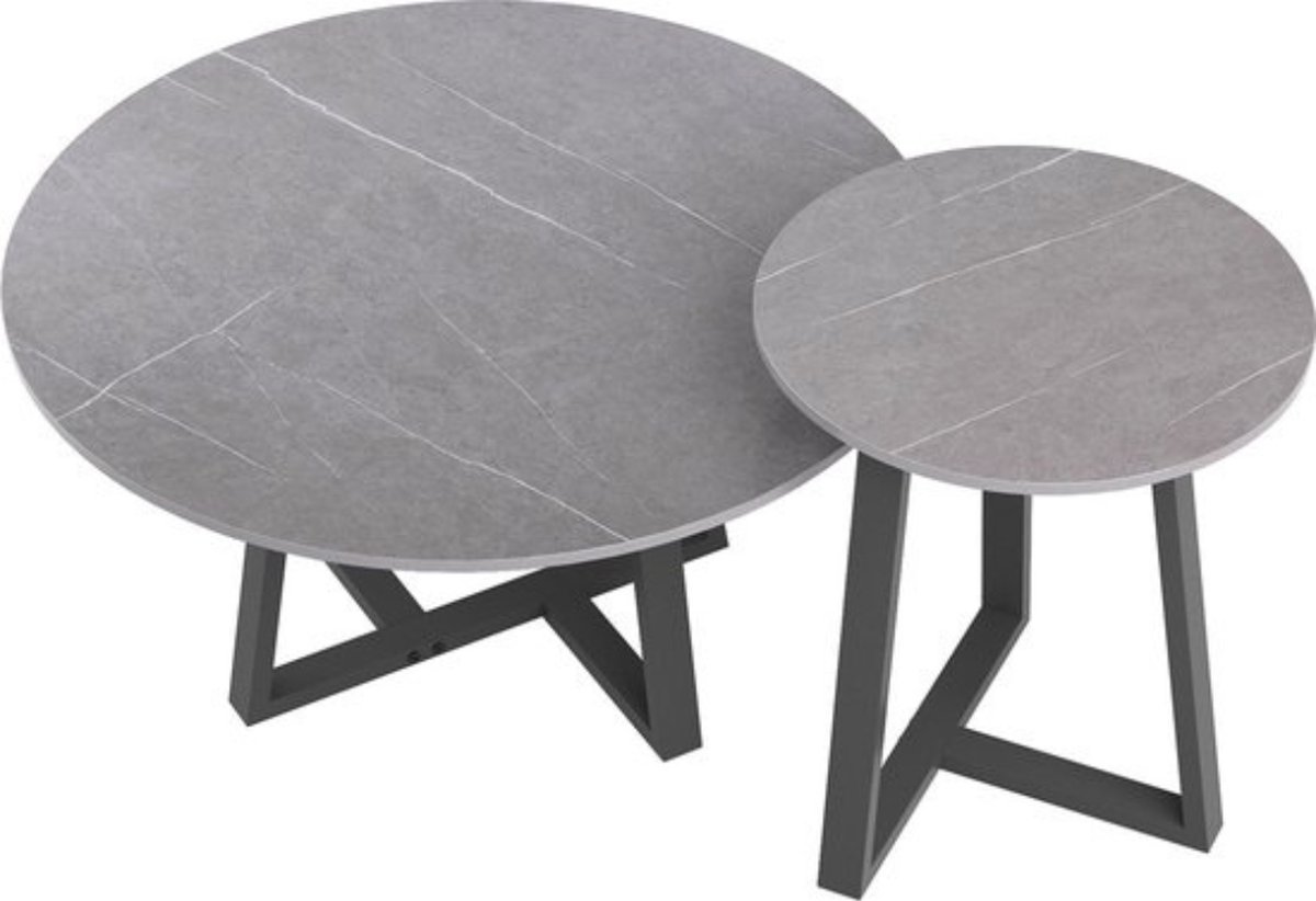 Thuys Luxe Salontafel – Koffietafel – Set van 2 – Ronde Moderne Tafel – Marmer Look – Modern Design – 80 & 60 CM Diamater - Onderhoudsvriendelijk