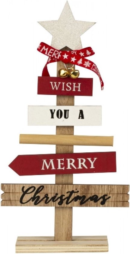 Houten kerstdecoratie -Wish you a merry Christmas - kerstboom