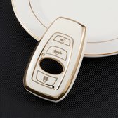 Zachte TPU Sleutelcover Wit - Gouden Randen - Sleutelhoesje Geschikt voor Subaru Forester / Legacy / Outback - Sleutel Hoesje Cover - Auto Accessoires