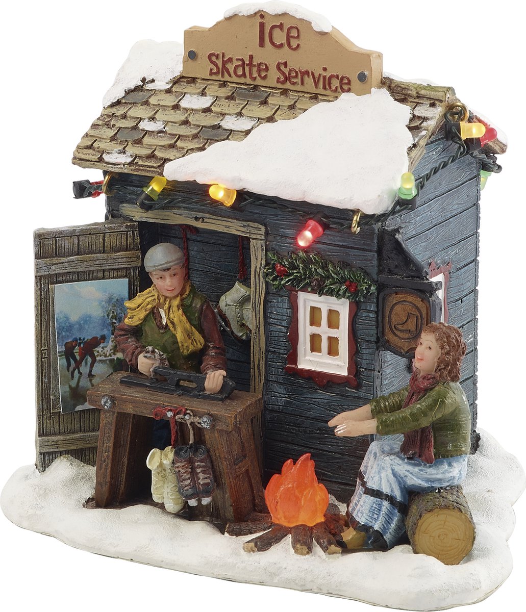 LuVille Kerstdorp Miniatuur Schaatsen Service - L11,5 x B9 x H11 cm