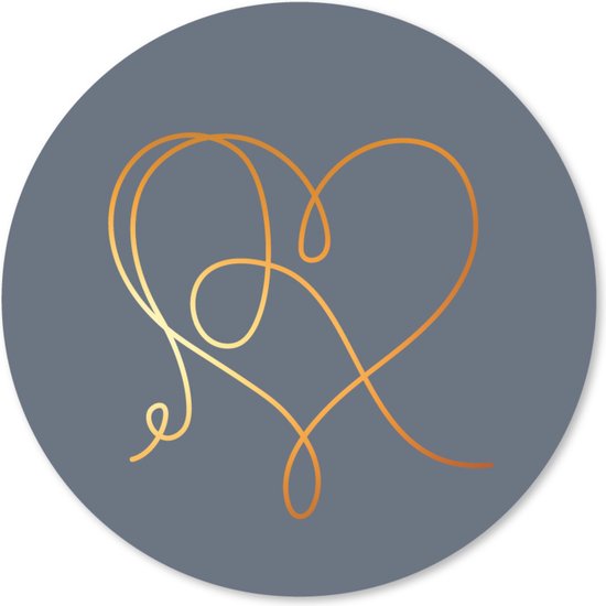 Muurcirkel - wandcirkel - hart - lijntekening - goud - ⌀ 25 cm - wanddecoratie - ronde schilderijen - blauw - valentijn - Coszy