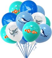 12 stuks ballonnen zeedieren - vissen - haaien