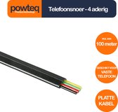 Powteq - Rol 100 meter telefoonsnoer - Telefoonkabel - Zonder stekkers - Zwart - Platte kabel - Voor vaste telefoon