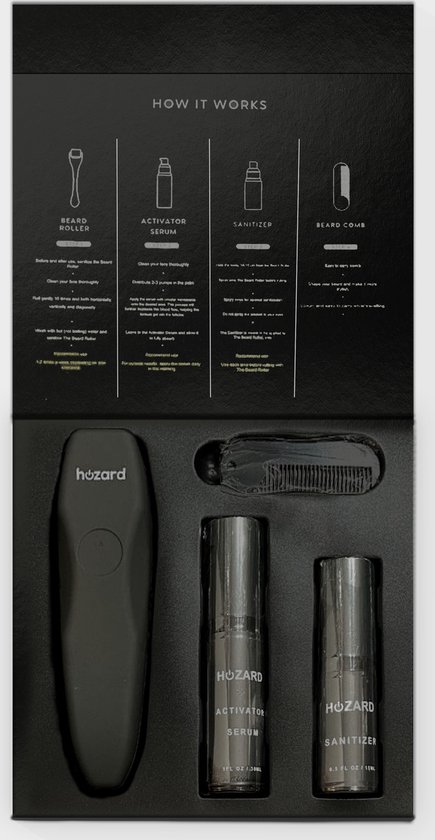 Hozard® Baardgroei Kit met Dermaroller - baardolie- Cadeau voor mannen - Baardgroei stimuleren - Baard serum - Baardgroei olie - Derma roller - Verzorg set - Baard verzorging - Giftset - Beard Growth Kit
