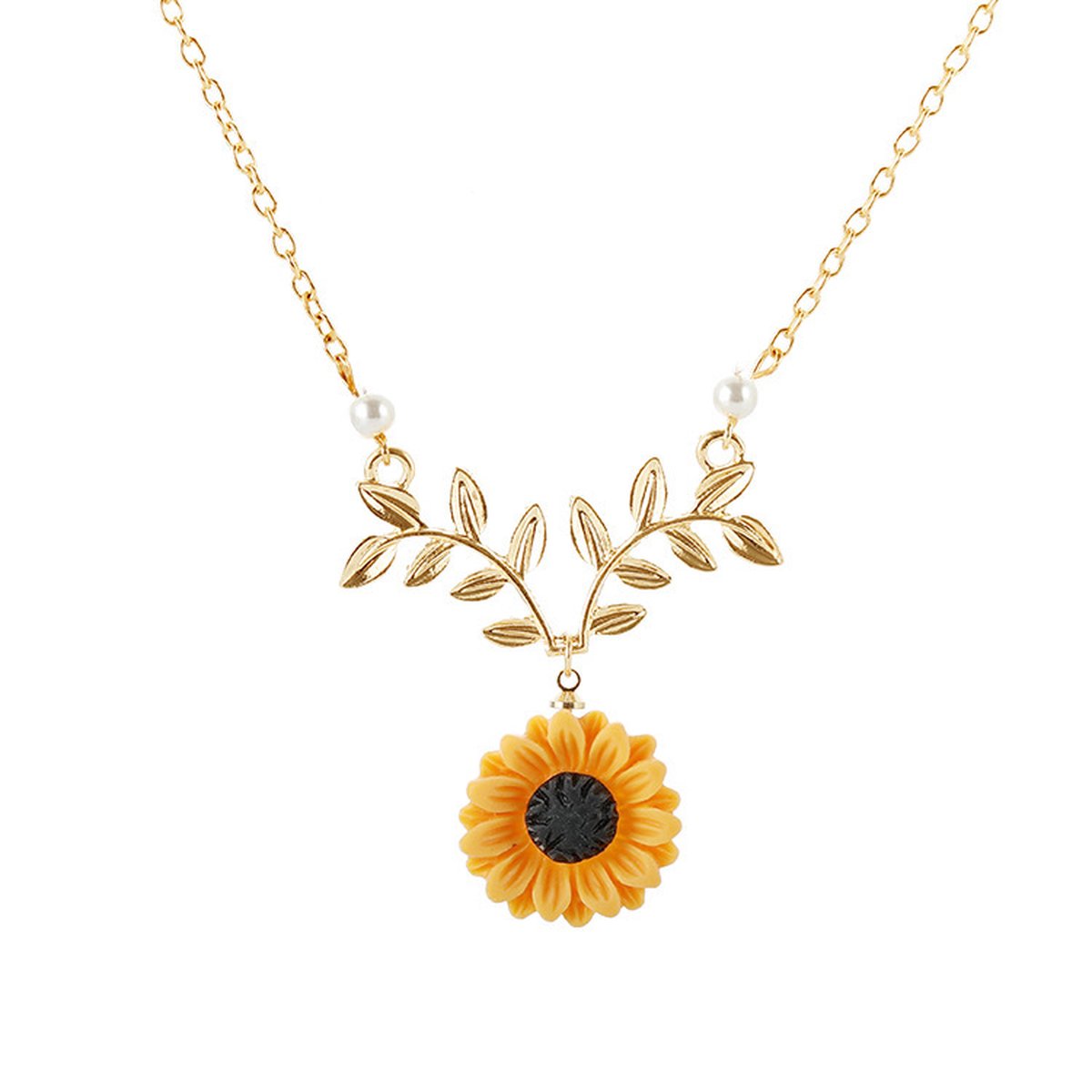 Lumici® | Zonnebloem Ketting - Sunflower Necklace - Bloem - Zon - Zonnetje - Geslaagd - Cadeau Voor Vrouwen - Moederdag Cadeau - Valentijn - Liefde - Verrassing - Goud