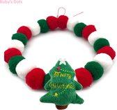 Kerst Halsbandje voor kleine honden - Kersthalsband voor Hond - Kerstboom - 35 tot 40 cm - Groen, Rood & Wit - Merry Christmas