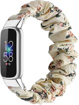Textiel Smartwatch bandje - Geschikt voor Fitbit Luxe scrunchie bandje - beige mix - Strap-it Horlogeband / Polsband / Armband