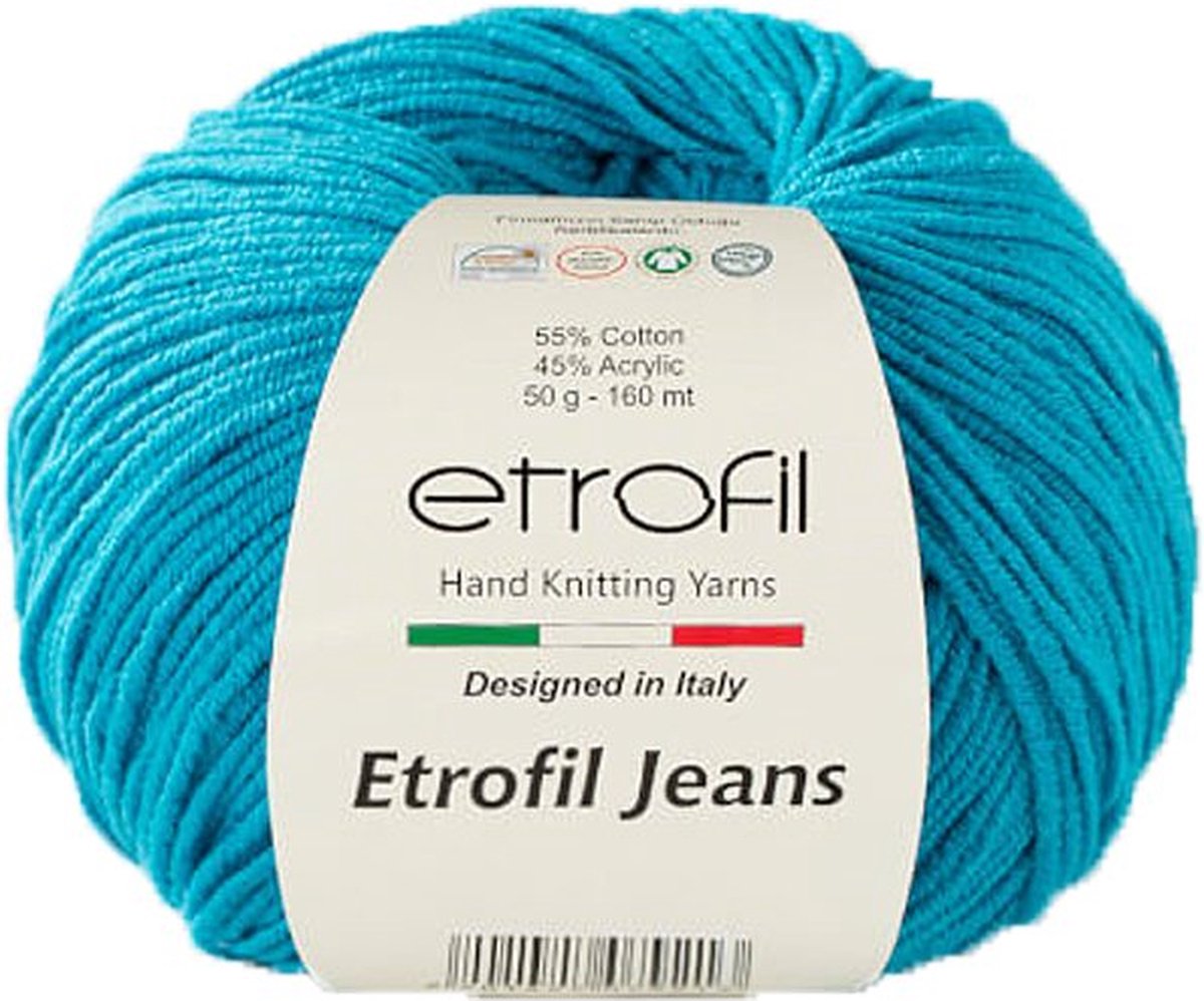 Etrofil Garen Jeans Turquoise No 22 55% Katoen 45% Acryl- Amigurumi Haak- en Breigaren