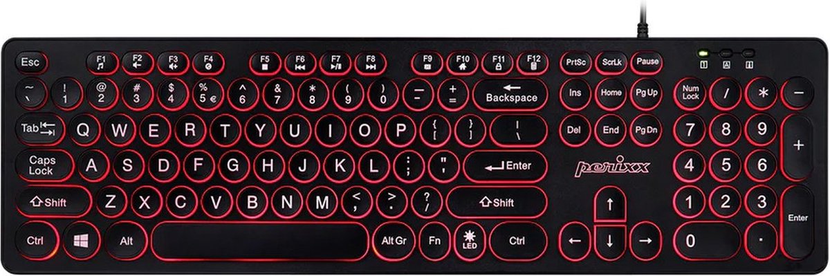 Perixx Periboard 317R toetsenbord – extra grote letters – retro ronde toetsen - Backlight – bedraad – Toetsenbord voor slechtzienden - Grootletter toetsenbord - QWERTY/US