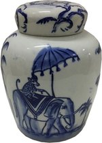 Vase DKD Home Decor Blauw Wit Porcelaine Éléphant Indien (16 x 16 x 20 cm)