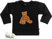 Baby t shirt met print grote knuffelbeer - zwart - lange mouw - maat 74/80.