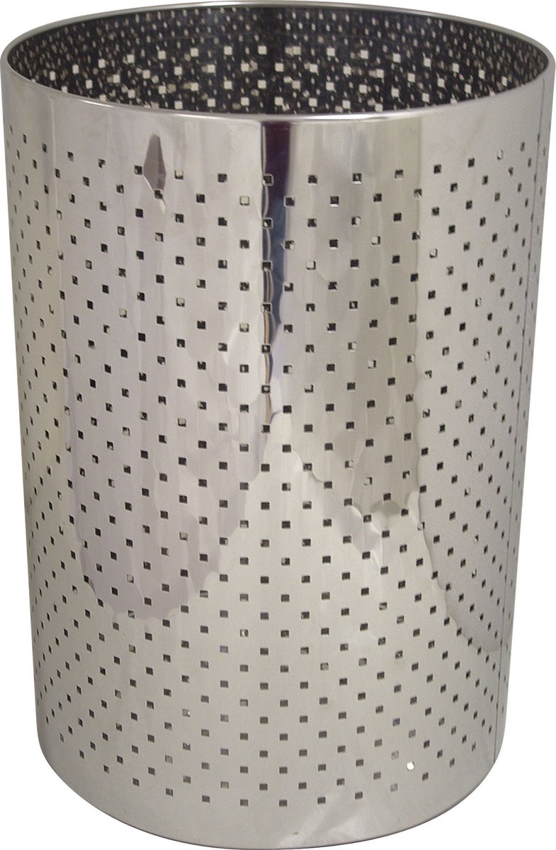 Wasmand RVS mat , 58 cm hoog en 35 cm doorsnee met tuimel deksel 811satG met wieltjes