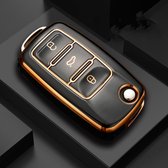 Étui de clé en TPU souple - Zwart Goud métallisé - Étui de clé adapté pour Volkswagen Golf / Polo / Tiguan / Up / Passat / Seat Leon / Skoda Citigo - Étui de clé - Rebords Goud - Accessoires de vêtements pour bébé de voiture