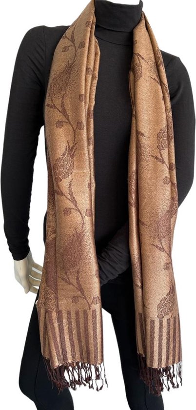 Lorenzo Cana - Pashmina sjaal, sjaal, stola van natuurlijke vezels, weelderig paisley-patroon in harmonieuze kleuren, met franjes, damessjaal, 70 x 200 cm - 78599