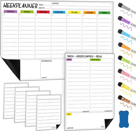 RX Goods Premium Magnetische Weekplanner Whiteboard Set met 9 Accessoires – Familieplanner