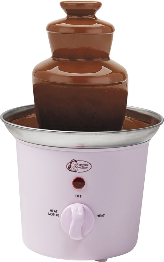 Bestron Chocoladefontein, kleine chocolade fontein met indicatielampje, 60 Watt, RVS, Kleur: Roze