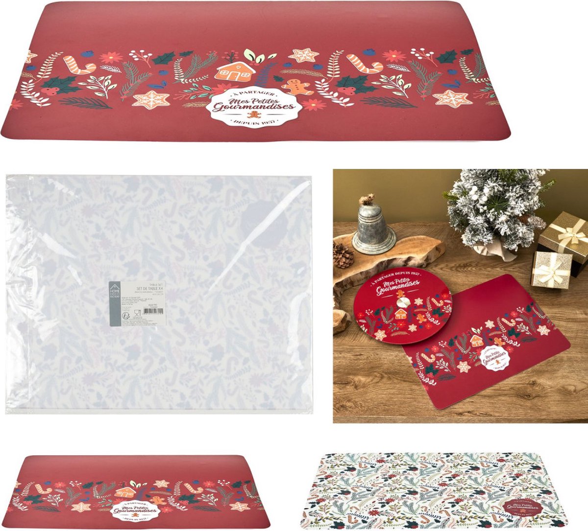 Kerst Placemat Wit Kerstmotief 40x30 cm Set van 4 stuks