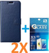 Portemonnee Book Case Hoesje + 2x Screenprotector Glas Geschikt voor: Oppo A77 5G & Oppo A57 / A57s 5G - donker blauw
