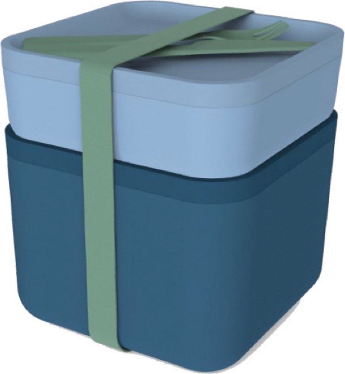 Goedkoopste HIP Lunchbox Set - Met Bestek - Bamboe/Polypropyleen/Siliconen - Set van 3 Stuks - Blauw