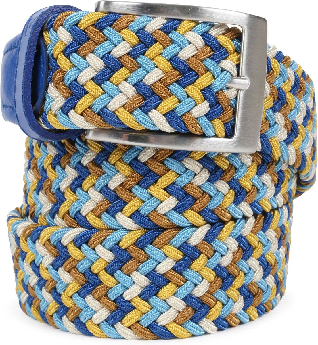 Geweven Riem Multicolour Blauw - Alberto - Taille maat 90cm - Stretch,Polyester - Dames & Heren riem Print