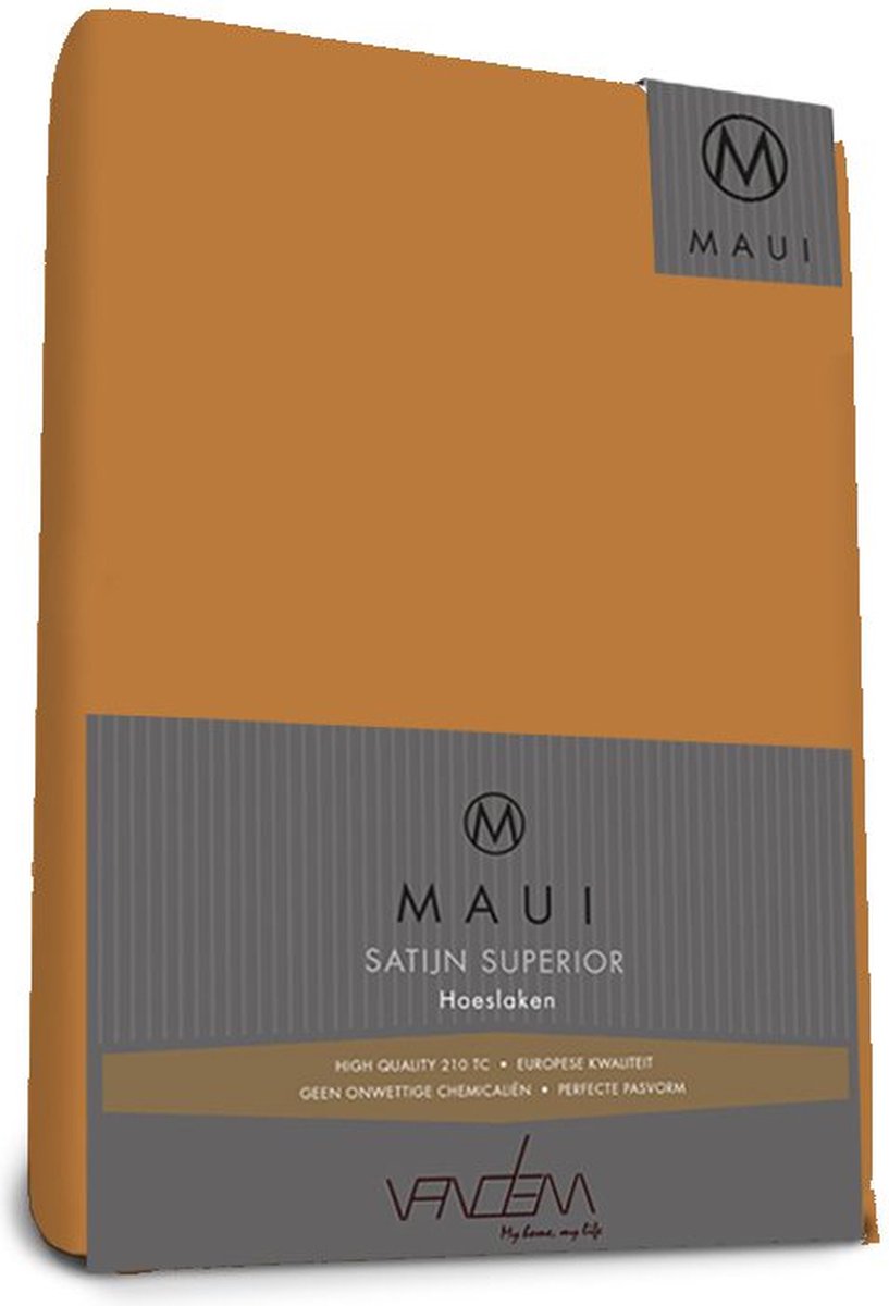 Maui - Van Dem - satijn hoeslaken de luxe 90 x 210 cm cognac