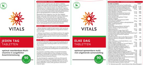 Vitals - Elke Dag - 90 tabletten - multivitamine - unieke samenstelling