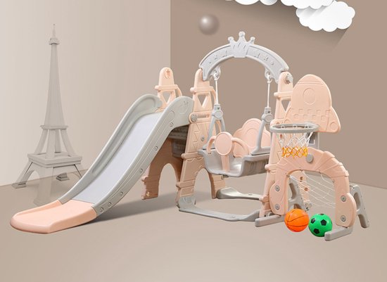 Speeltoestel XL Pastel Roze (1) met glijbaan en schommel voor binnen en
