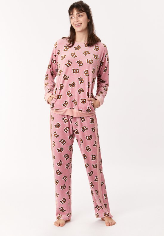 ten tweede Doorzichtig Nieuwe betekenis Woody pyjama velours meisjes/dames - oudroze met uil all-over print -  222-1-PDV-V/913... | bol.com